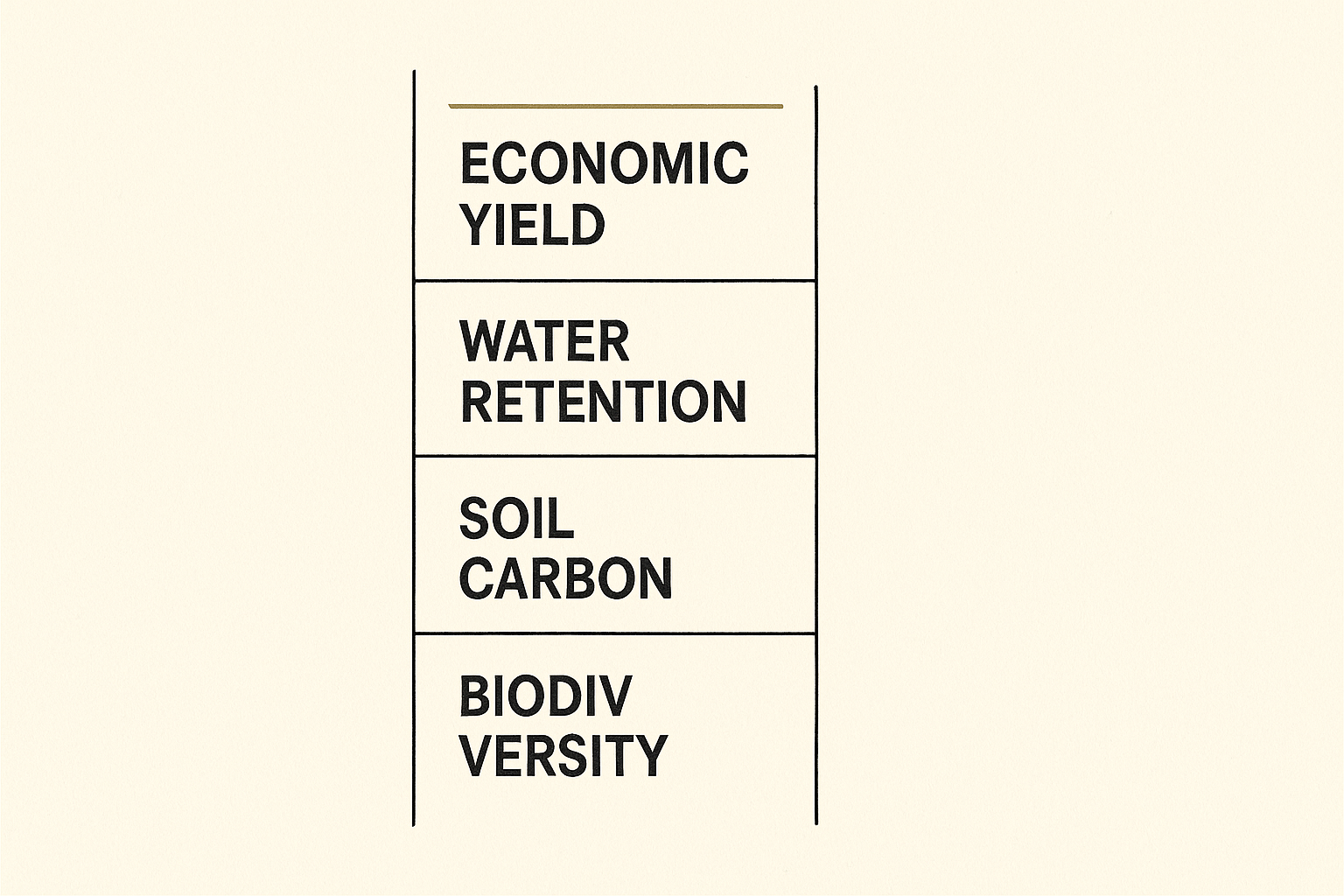 Four‑bar value ladder labelled Soil, Water, Biodiversity, Economics.