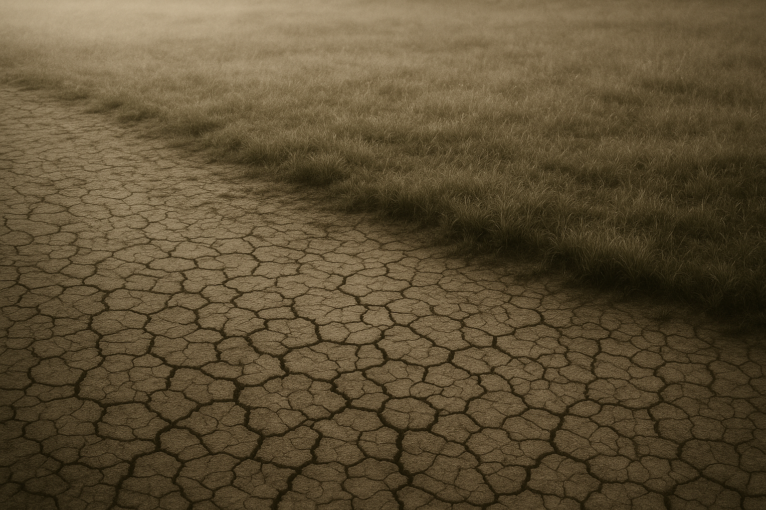 Australian degraded paddock · cracked dry earth transitioning to recovering grassland · the environmental cost of cheap food · no humans
